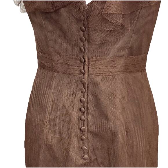 Vintage Y2K Alfred Angelo Tulle Dress Size 4/6 Brown Midi Fairy Pin-Up Ruffle - Picture 8 of 16
